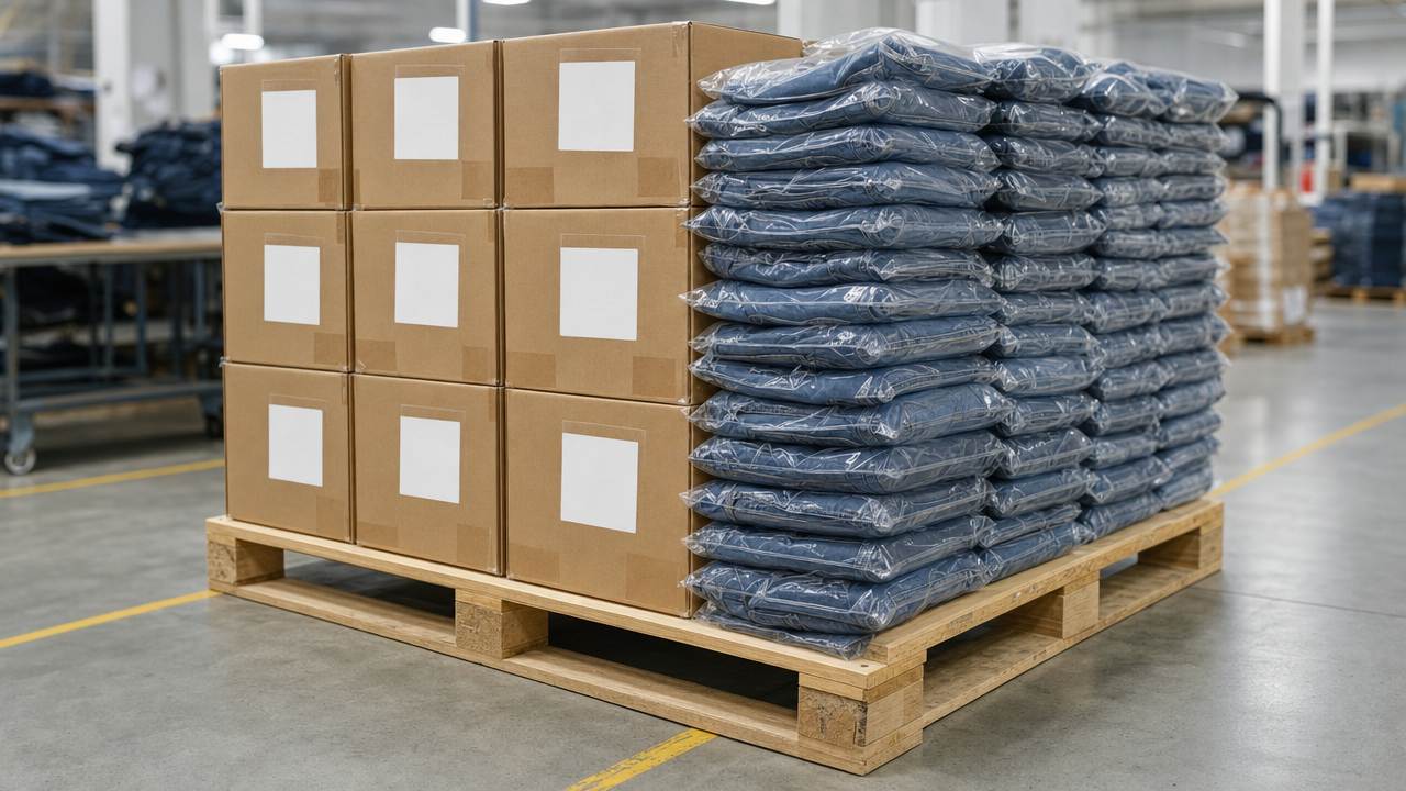 Cartoni denim pronti all'export