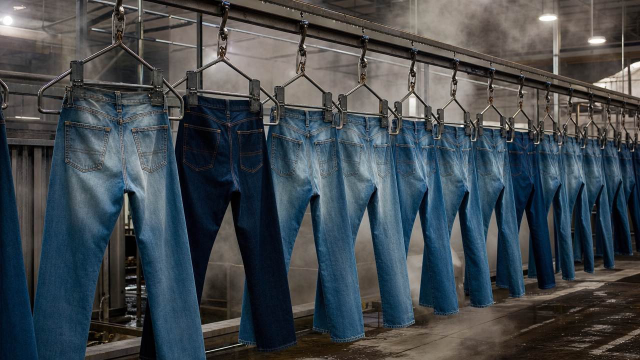 Lavaggio denim in fabbrica — ozono, laser, vintage