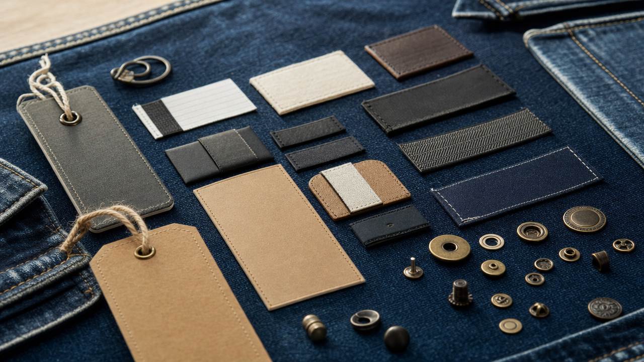 Private label hangtags, woven labels and hardware on denim — Turkey manufacturer